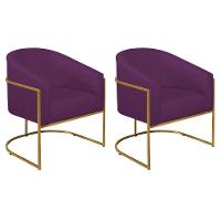 Kit 02 Poltronas Decorativas Luiza Base De Ferro Dourado Suede - Amarena Móveis Roxo - 1