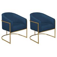 Kit 02 Poltronas Decorativas Luiza Base De Ferro Dourado Suede - Amarena Móveis Azul Marinho - 1