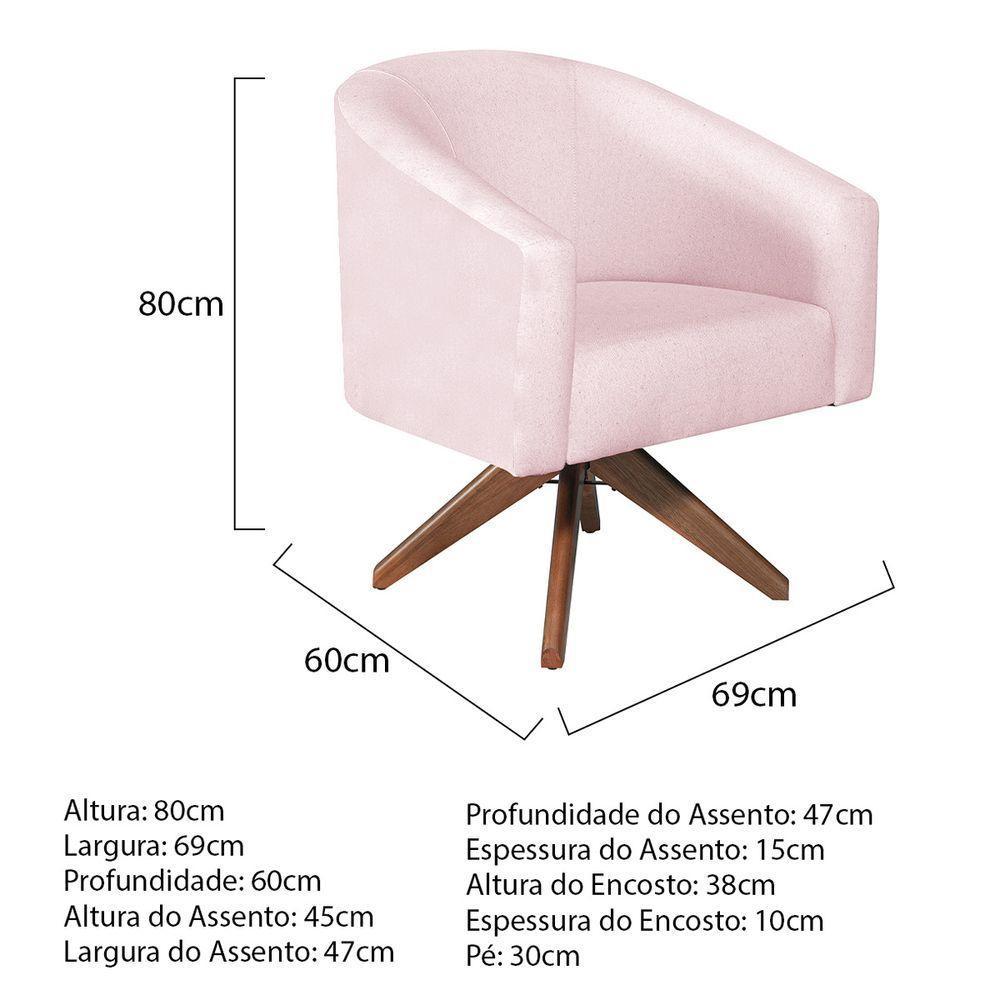 Kit 02 Poltronas Decorativas Luiza Base Giratória De Madeira Suede - Amarena Móveis Rosa Bebê - 6