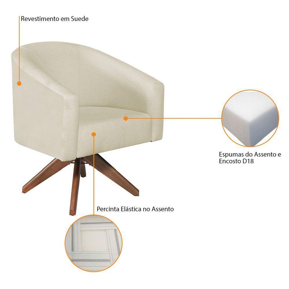 Kit 02 Poltronas Decorativas Luiza Base Giratória De Madeira Suede - Amarena Móveis Bege - 6