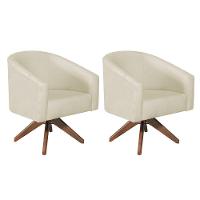 Kit 02 Poltronas Decorativas Luiza Base Giratória De Madeira Suede - Amarena Móveis Bege - 2