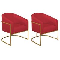 Kit 02 Poltronas Decorativas Luiza Base De Ferro Dourado Suede - Amarena Móveis Vermelho - 2