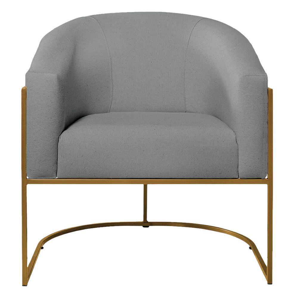 Kit 02 Poltronas Decorativas Luiza Base De Ferro Dourado Suede - Amarena Móveis Cinza - 3