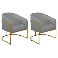 Kit 02 Poltronas Decorativas Luiza Base De Ferro Dourado Suede - Amarena Móveis Cinza - 1