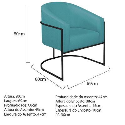 Kit 02 Poltronas Decorativas Luiza Base De Ferro Preto Suede - Amarena Móveis Azul Turquesa