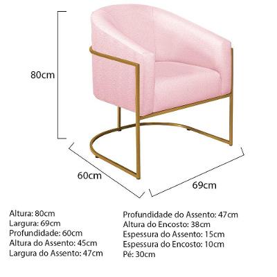 Kit 02 Poltronas Decorativas Luiza Base De Ferro Dourado Suede - Amarena Móveis Rosa Bebê