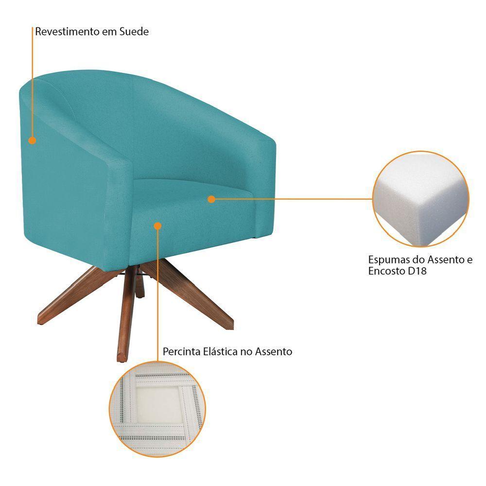 Kit 02 Poltronas Decorativas Luiza Base Giratória De Madeira Suede - Amarena Móveis Azul Turquesa - 6
