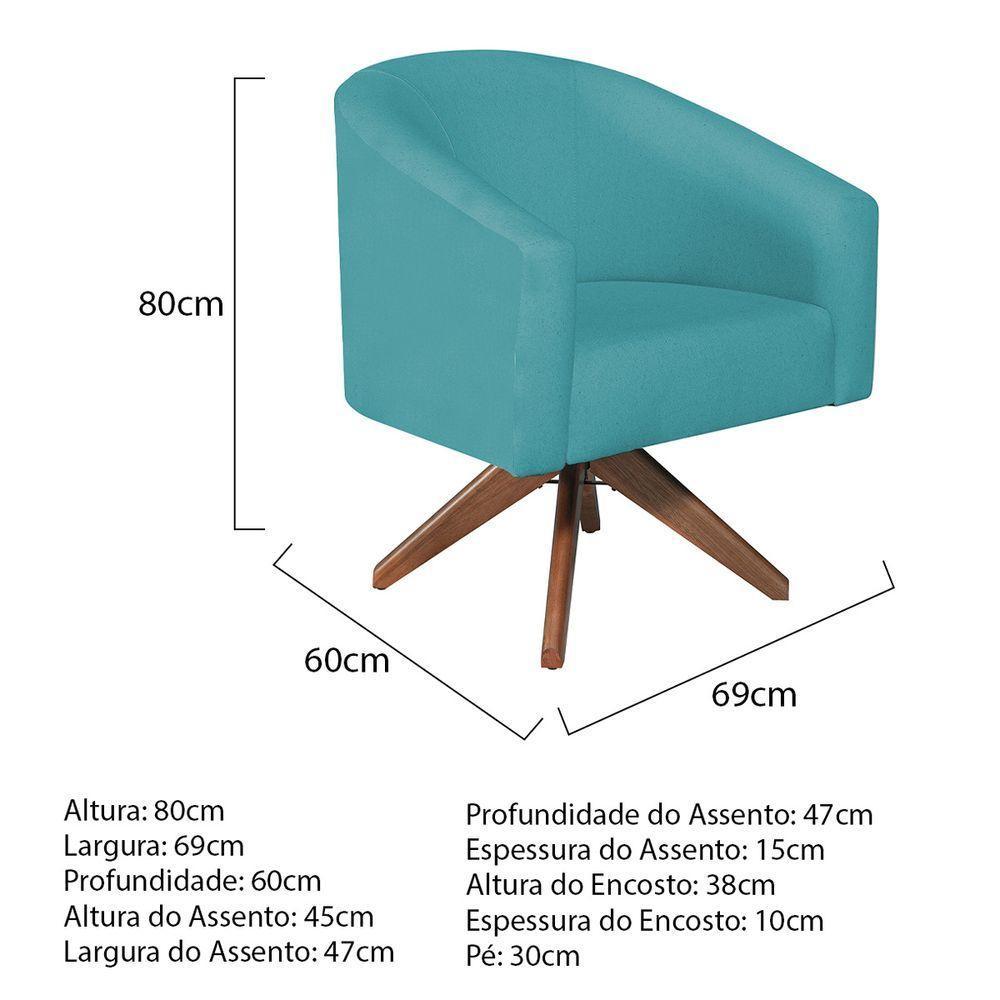 Kit 02 Poltronas Decorativas Luiza Base Giratória De Madeira Suede - Amarena Móveis Azul Turquesa - 7