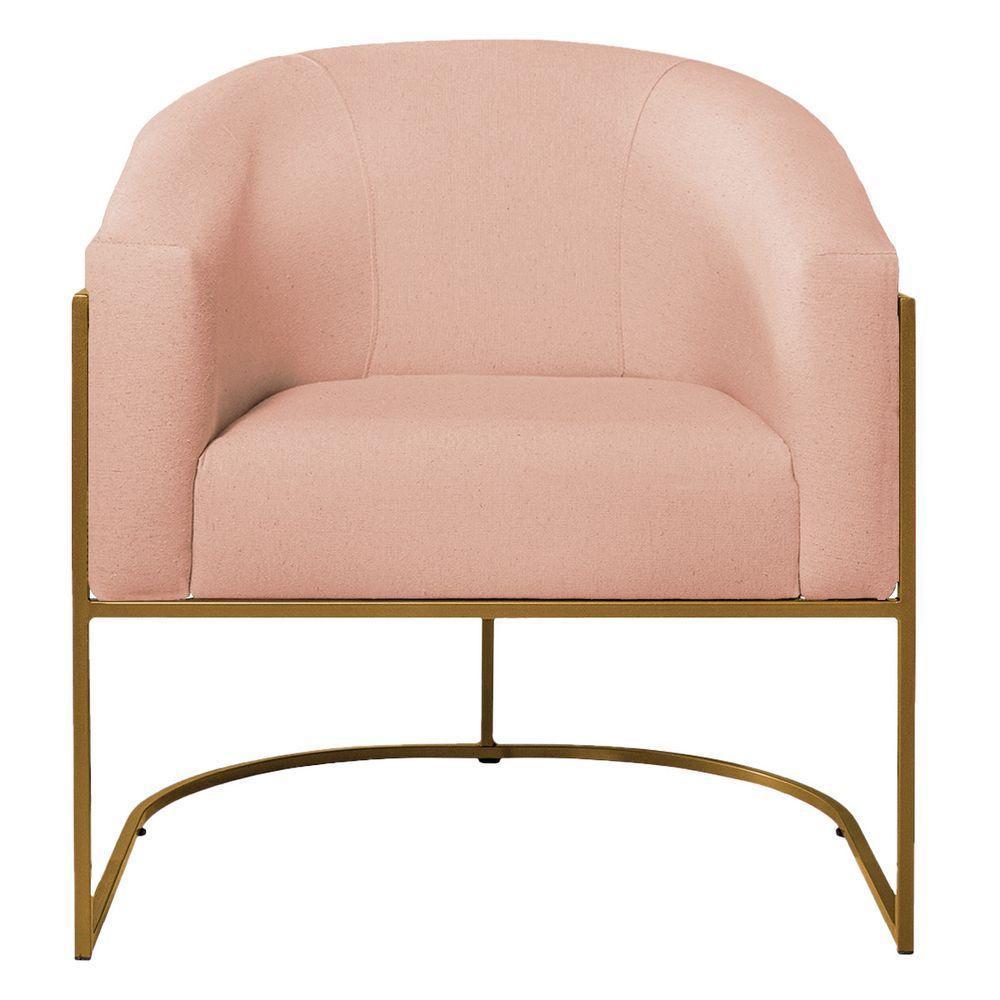Kit 02 Poltronas Decorativas Luiza Base De Ferro Dourado Suede - Amarena Móveis Rosê - 3