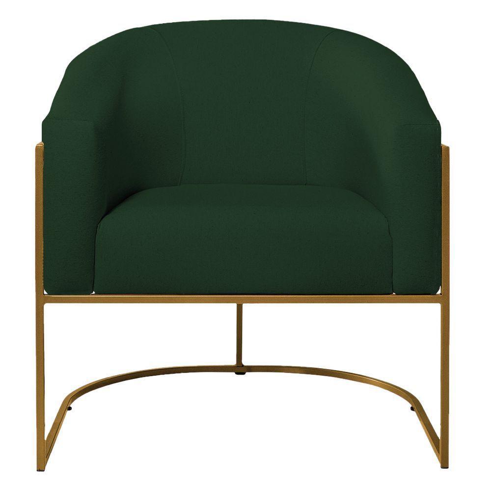 Kit 02 Poltronas Decorativas Luiza Base De Ferro Dourado Suede - Amarena Móveis Verde - 4