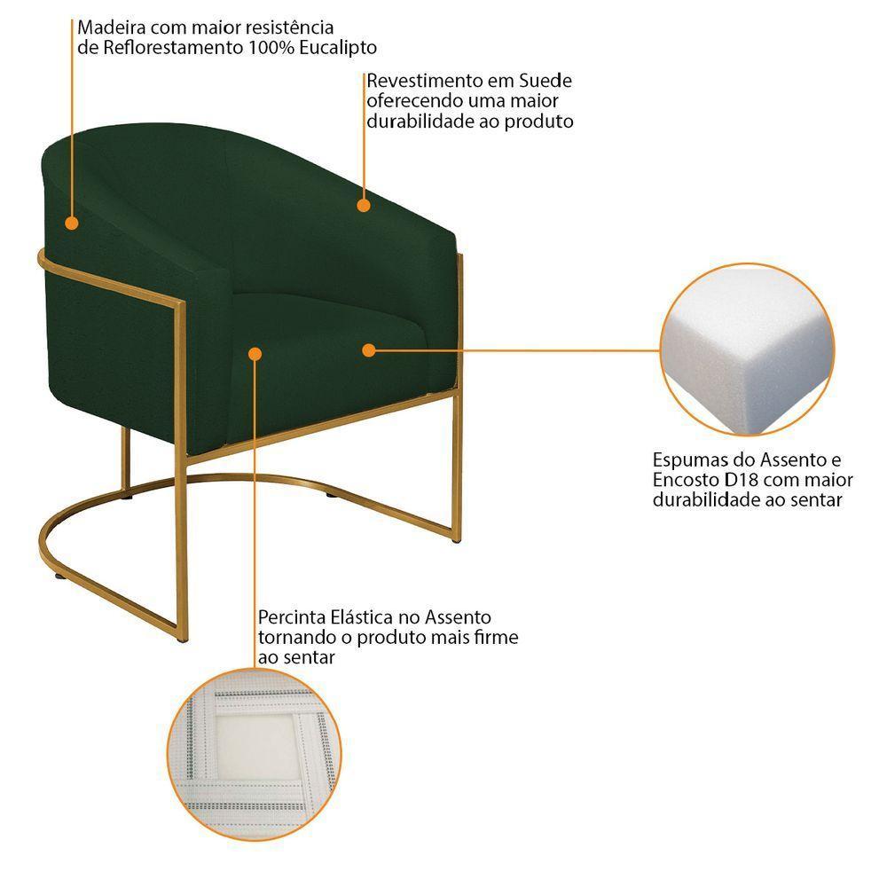 Kit 02 Poltronas Decorativas Luiza Base De Ferro Dourado Suede - Amarena Móveis Verde - 6