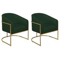 Kit 02 Poltronas Decorativas Luiza Base De Ferro Dourado Suede - Amarena Móveis Verde - 1