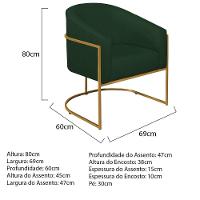 Kit 02 Poltronas Decorativas Luiza Base De Ferro Dourado Suede - Amarena Móveis Verde - 7