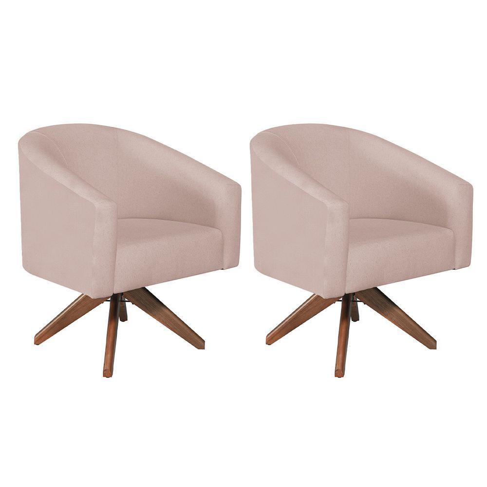 Kit 02 Poltronas Decorativas Luiza Base Giratória De Madeira Suede - Amarena Móveis Rosê - 1