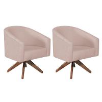 Kit 02 Poltronas Decorativas Luiza Base Giratória De Madeira Suede - Amarena Móveis Rosê - 1