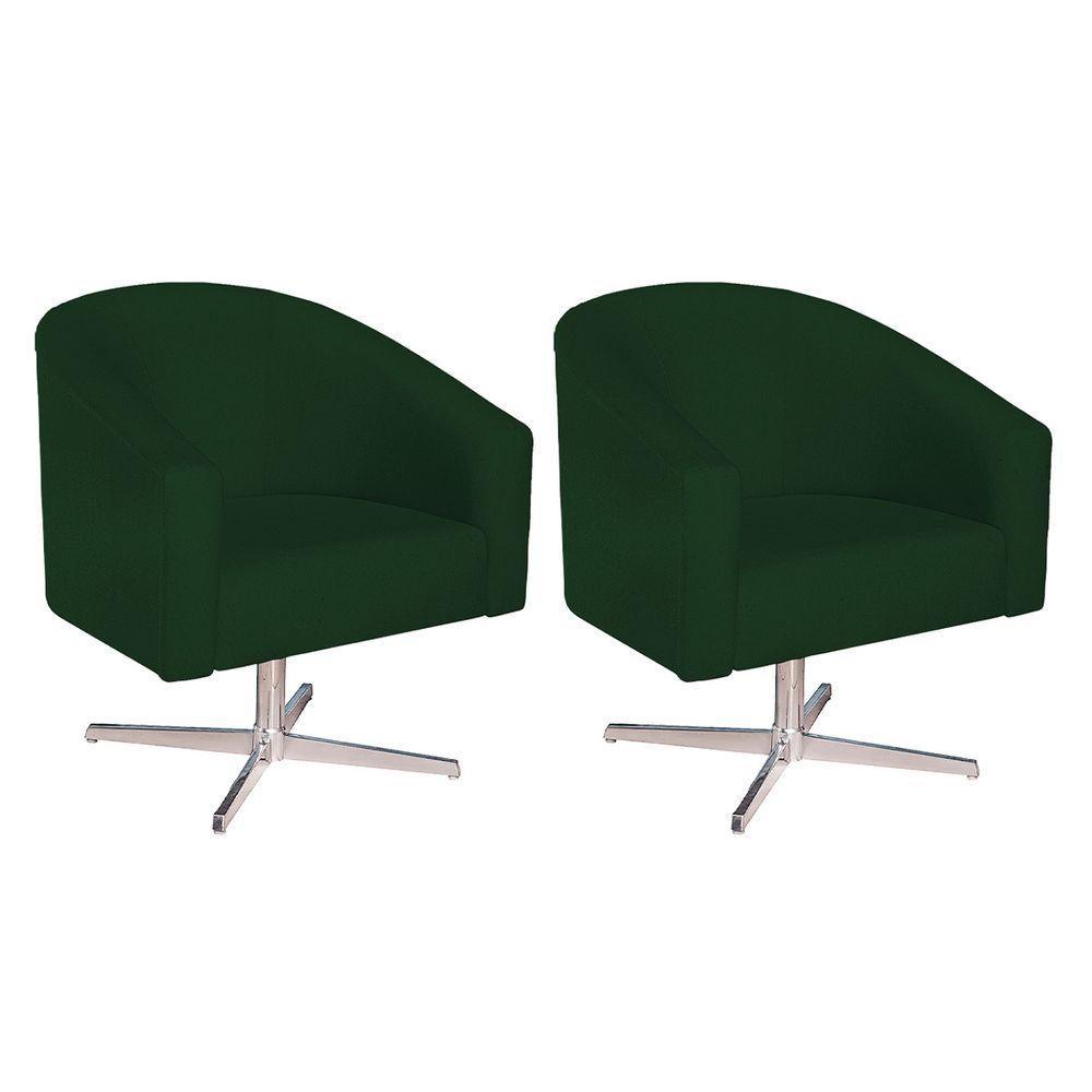 Kit 02 Poltronas Decorativassala De Estar Luiza Base Giratória De Metal Suede - Amarena Móveis Verde - 2
