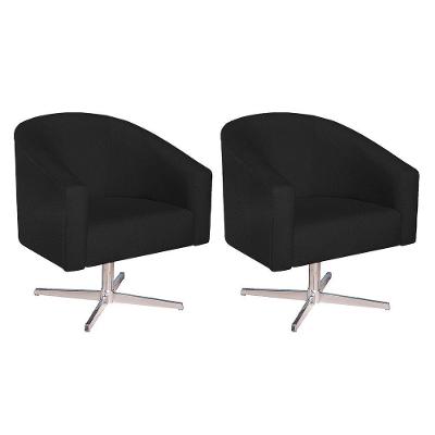 Kit 02 Poltronas Decorativassala De Estar Luiza Base Giratória De Metal Suede - Amarena Móveis Preto