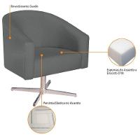 Kit 02 Poltronas Decorativassala De Estar Luiza Base Giratória De Metal Suede - Amarena Móveis Cinza - 5