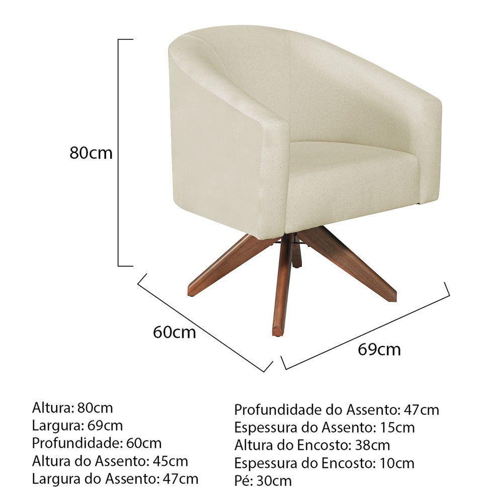 Poltrona Decorativa Luiza Base Giratória De Madeira Suede - Amarena Móveis Bege - 6
