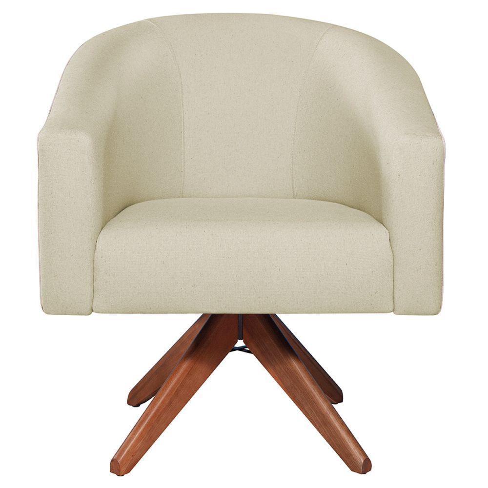 Poltrona Decorativa Luiza Base Giratória De Madeira Suede - Amarena Móveis Bege - 7