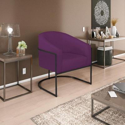 Poltrona Decorativa Luiza Base De Ferro Preto Suede - Doce Sonho Móveis Roxo