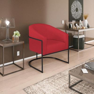 Poltrona Decorativa Luiza Base De Ferro Preto Suede - Doce Sonho Móveis Vermelho