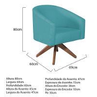 Poltrona Decorativa Luiza Base Giratória De Madeira Suede - Doce Sonho Móveis Azul Turquesa - 3