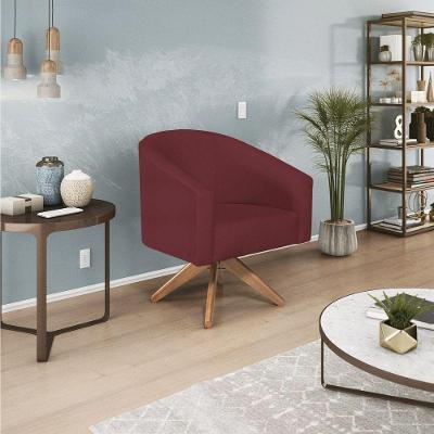 Poltrona Decorativa Luiza Base Giratória De Madeira Suede - Doce Sonho Móveis Bordô