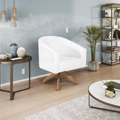 Poltrona Decorativa Luiza Base Giratória De Madeira Suede - Doce Sonho Móveis Branco