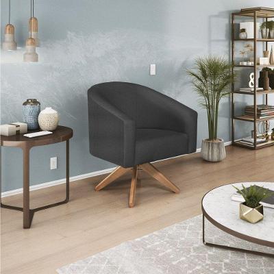 Poltrona Decorativa Luiza Base Giratória De Madeira Suede - Doce Sonho Móveis Preto