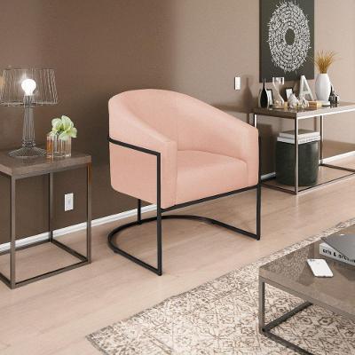 Poltrona Decorativa Luiza Base De Ferro Preto Suede - Doce Sonho Móveis Rosê