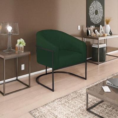 Poltrona Decorativa Luiza Base De Ferro Preto Suede - Doce Sonho Móveis Verde