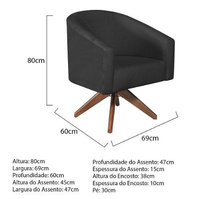 Poltrona Decorativa Luiza Base Giratória De Madeira Suede - Amarena Móveis Preto