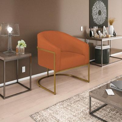 Poltrona Decorativa Luiza Base De Ferro Dourado Suede - Doce Sonho Móveis Terracota
