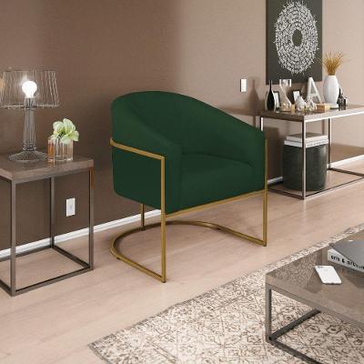 Poltrona Decorativa Luiza Base De Ferro Dourado Suede - Doce Sonho Móveis Verde