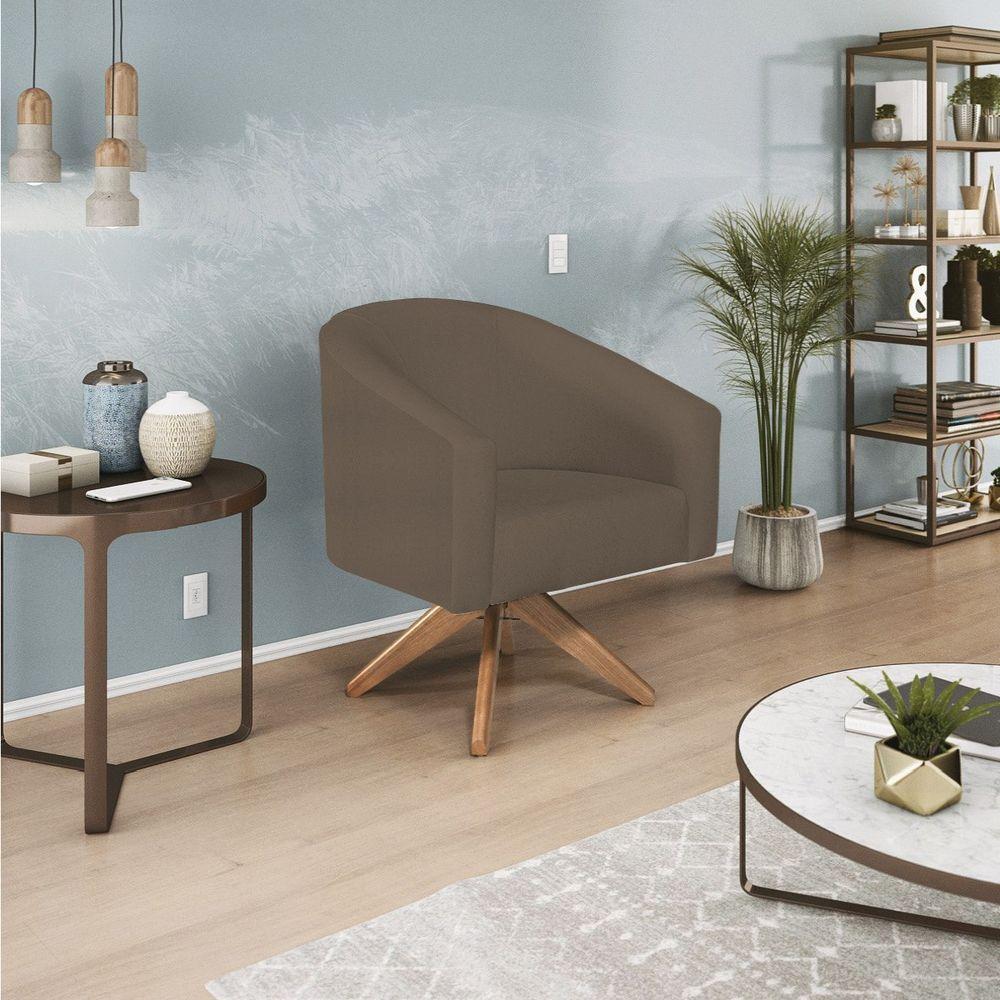 Poltrona Decorativa Luiza Base Giratória De Madeira Suede - Doce Sonho Móveis Marrom - 1
