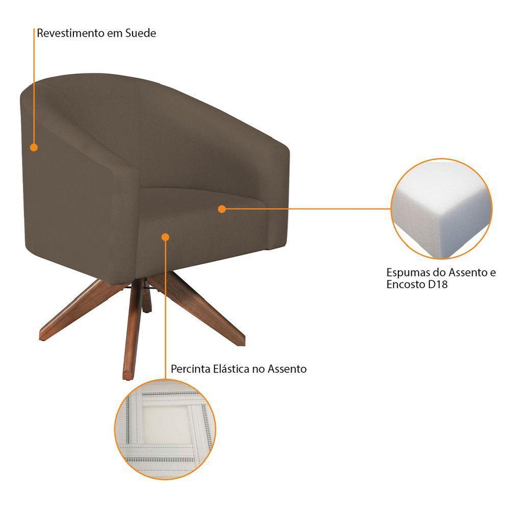 Poltrona Decorativa Luiza Base Giratória De Madeira Suede - Doce Sonho Móveis Marrom - 4