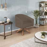 Poltrona Decorativa Luiza Base Giratória De Madeira Suede - Doce Sonho Móveis Marrom - 1