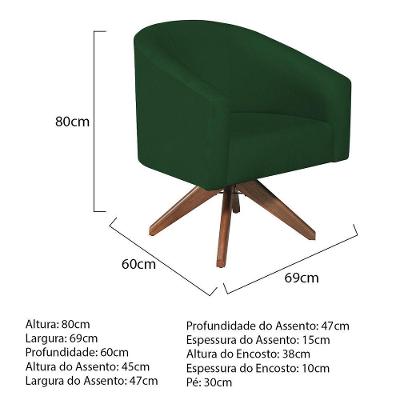 Poltrona Decorativa Luiza Base Giratória De Madeira Suede - Amarena Móveis Verde