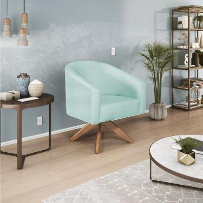 Poltrona Decorativa Luiza Base Giratória De Madeira Suede - Doce Sonho Móveis Azul Tiffany