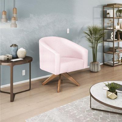 Poltrona Decorativa Luiza Base Giratória De Madeira Suede - Doce Sonho Móveis Rosa Bebê