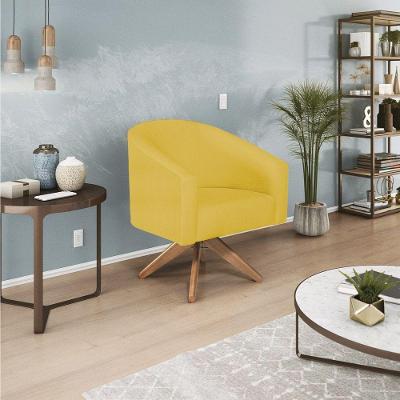 Poltrona Decorativa Luiza Base Giratória De Madeira Suede - Doce Sonho Móveis Amarelo