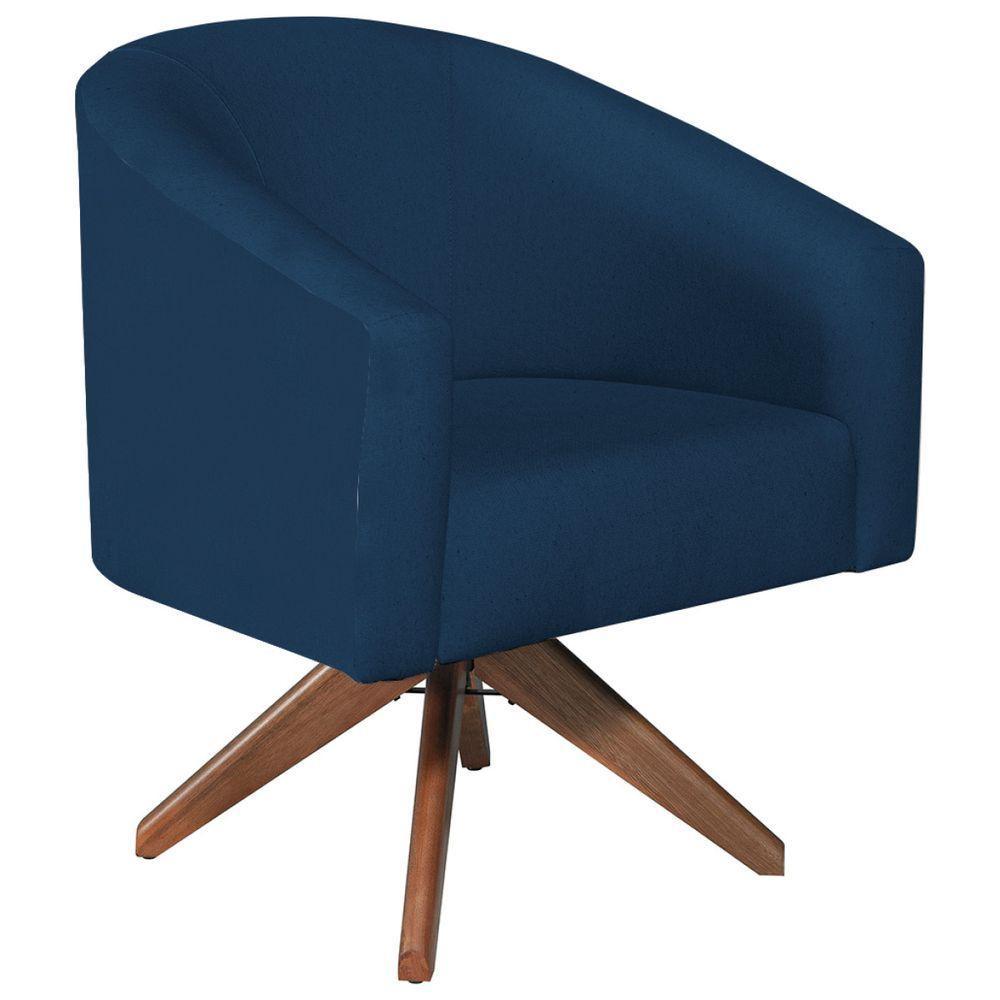Poltrona Decorativa Luiza Base Giratória De Madeira Suede - Doce Sonho Móveis Azul Marinho - 3
