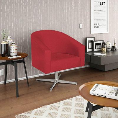 Poltrona Decorativa Luiza Base Giratória De Metal Suede - Doce Sonho Móveis Vermelho