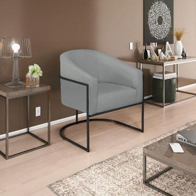 Poltrona Decorativa Luiza Base De Ferro Preto Suede - Doce Sonho Móveis Cinza