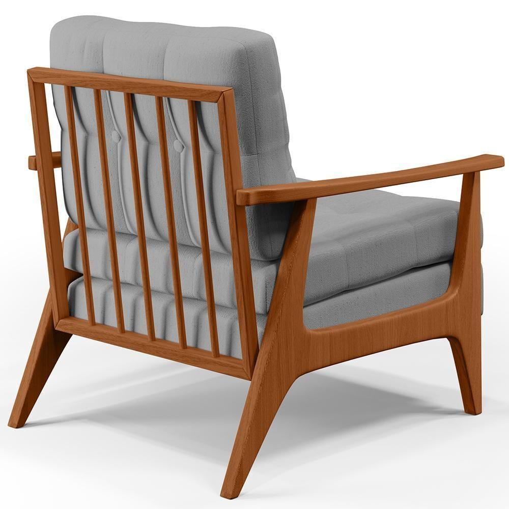 Poltrona Encosto Ripado Emília Linho Cinza - 2