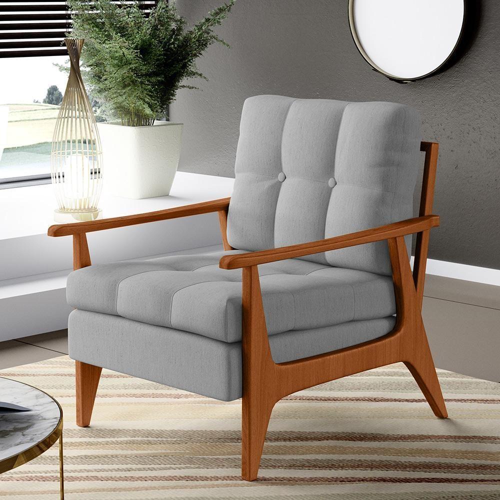 Poltrona Encosto Ripado Emília Linho Cinza - 7