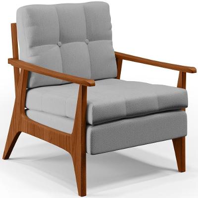 Poltrona Emília Encosto Ripado Decorativa Sala Linho Cinza Lyam Decor