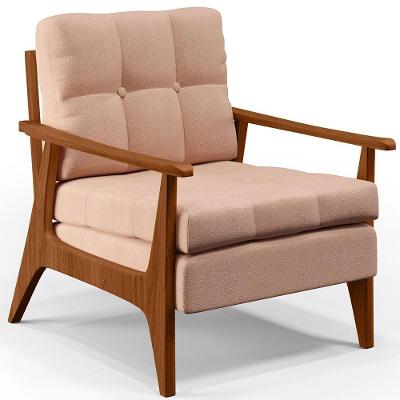 Poltrona Decorativa Emília B04 Encosto Ripado Linho Rosê Lyam Decor