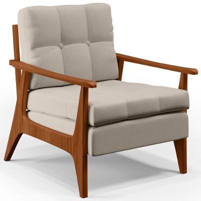 Poltrona Decorativa Emília Encosto Ripado Linho Cru Bege Lyam Decor